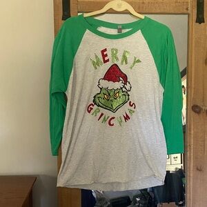 Next Level Apparel Green and White Grinch Top